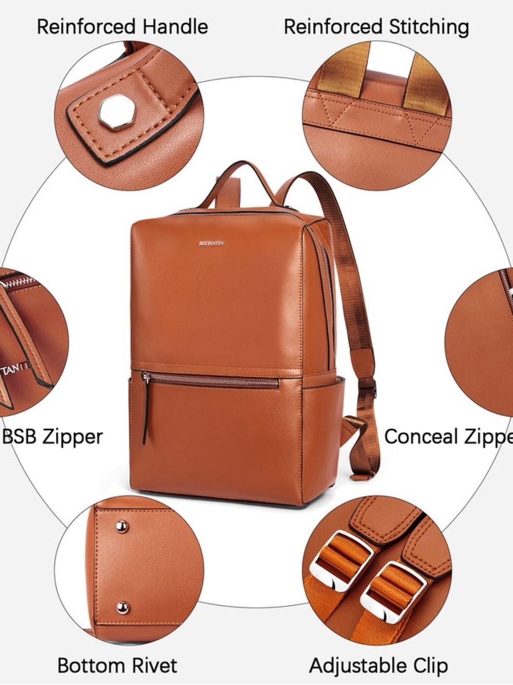 Bostanten genuine Leather “baish vintage eternity” Backpack in Brown - Picture 8 of 11